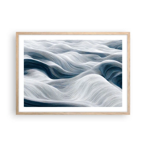 Poster in light oak frame - White and Blue Waves - 70x50 cm