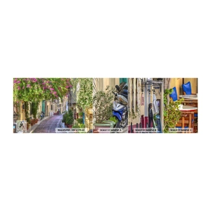 Photo Wallpaper Sample Self-Adhesive Deluxe Sticker - Blooming Alley - Architecture, Greece, City - 100x30 cm