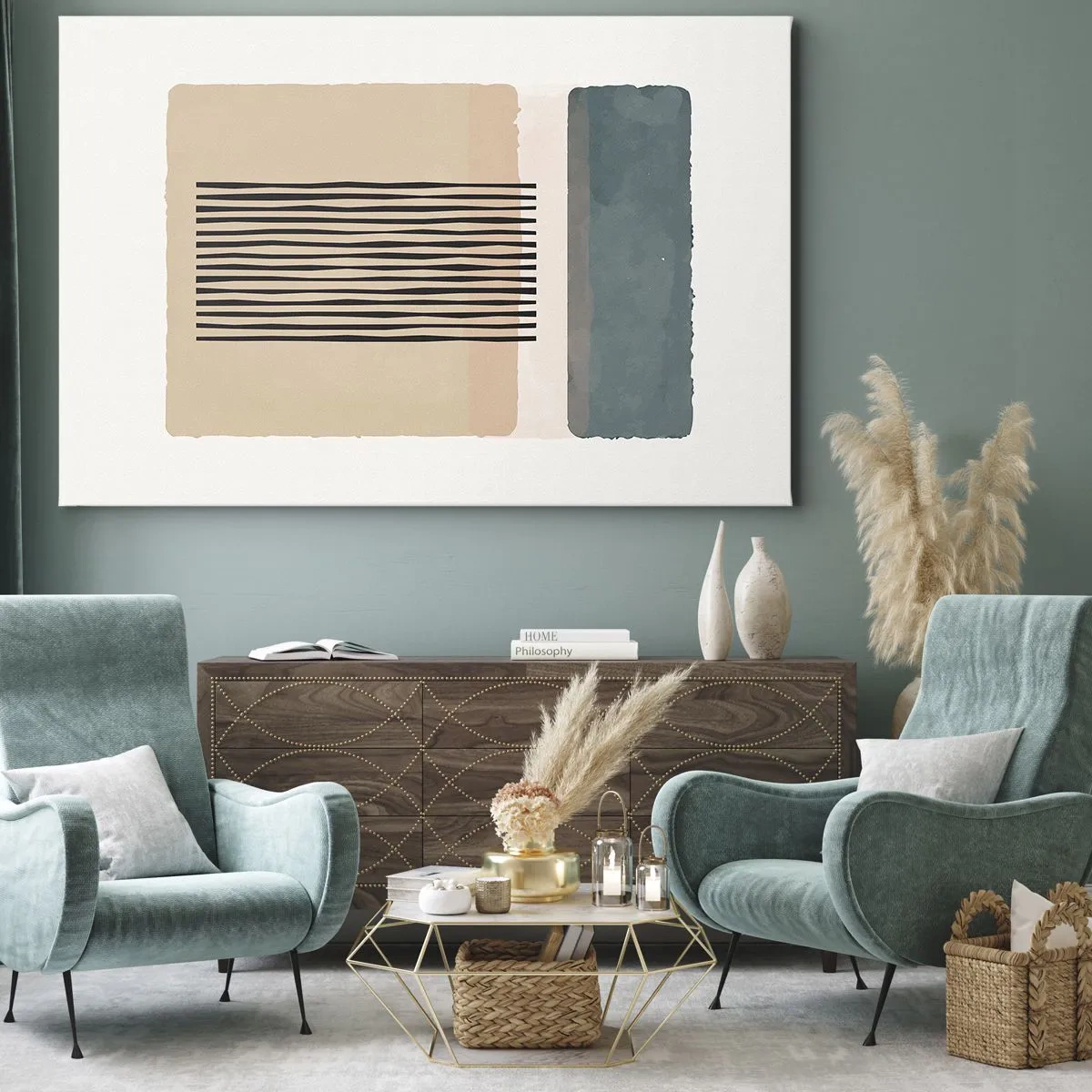 Canvas picture - Minimalist geometric forms in beige and green shades - 70x50cm - All in Order - Modern wall decoration for the living room and bedroom ARTTOR