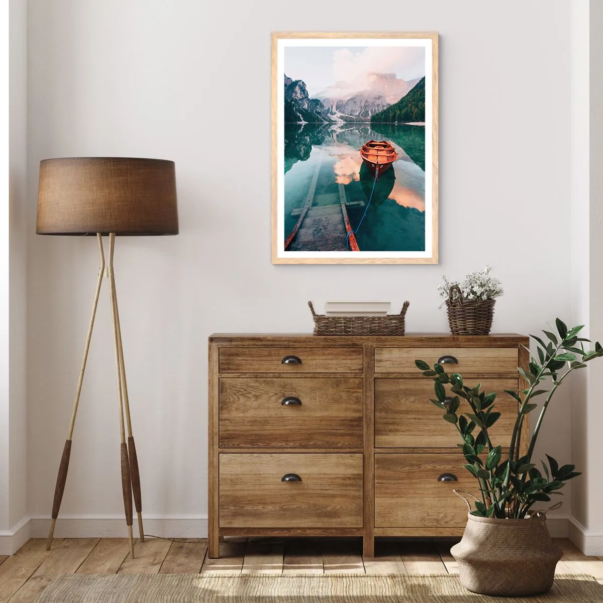 Poster in light oak frame - Peaceful Dream of the Mountains - 61x91 cm