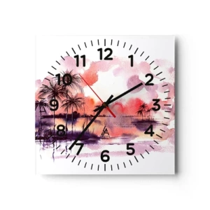 Wall clock - Clock on glass - Peace of Tropics in Red - 30x30 cm