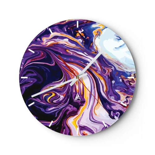 Wall clock - Clock on glass - Bending of Space in Purple - 40x40 cm