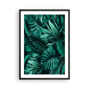 Poster in black frame - Tropical leaves in shades of green - 50x70cm - Depth of Tropical Green - Modern wall decoration for the living room and bedroom ARTTOR