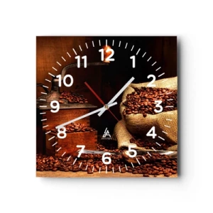 Wall clock - Clock on glass - Still Life with Coffee Grains and a Grinder - 40x40 cm