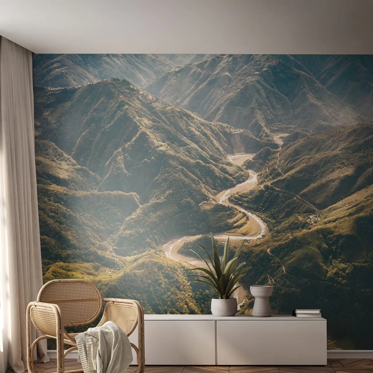 Photo Wallpaper Premium Sand - Straight from the Heart of the Mountains - Mountain landscape, Mountain Road, Forest - 100x70 cm