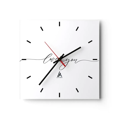 Wall clock - Clock on glass - Black on White - 30x30 cm