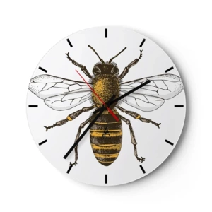 Wall clock - Clock on glass - Illustration of a bee with spread wings on a white background - 30x30cm - Beautiful and Good - Modern wall decoration for the living room, kitchen, and bedroom ARTTOR