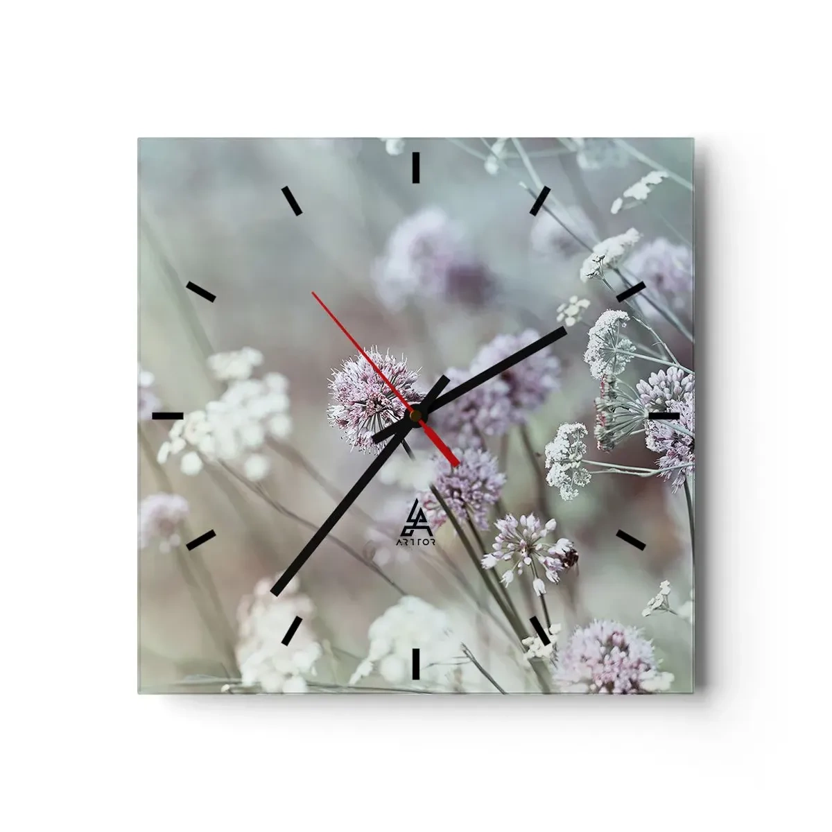 Wall clock - Clock on glass - Sweet Filigrees of Herbs - 30x30 cm
