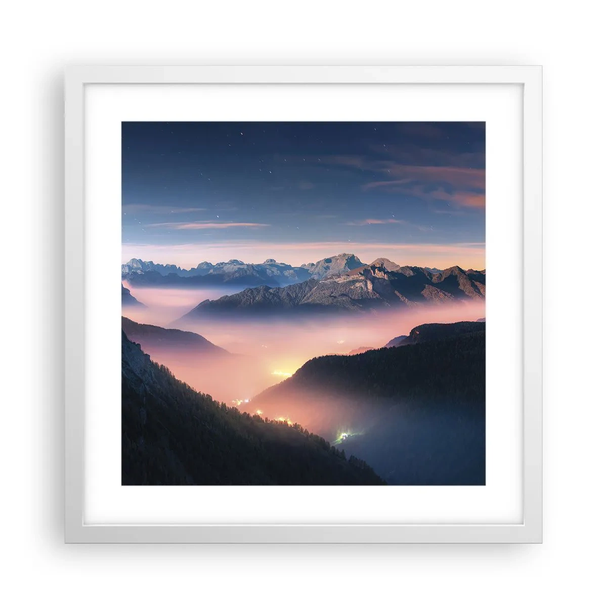 Poster in white frmae - Light in the Valleys - 40x40 cm