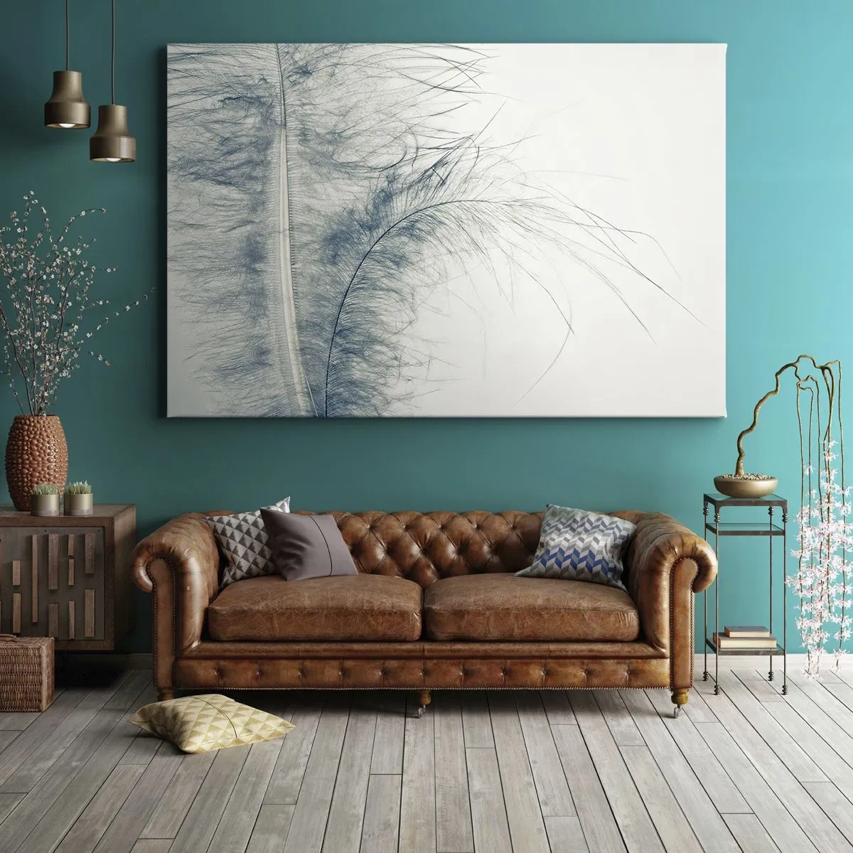 Canvas picture - A delicate feather in pastel shades on a light background - 70x50cm - Whisper of Nature - Modern wall decoration for the living room and bedroom ARTTOR