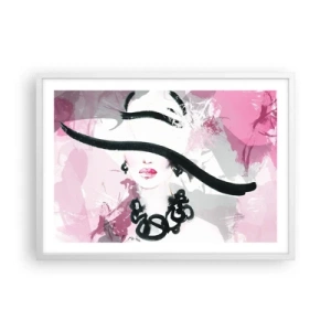 Poster in white frmae - Portrait of a Lady in Black and Pink - 70x50 cm