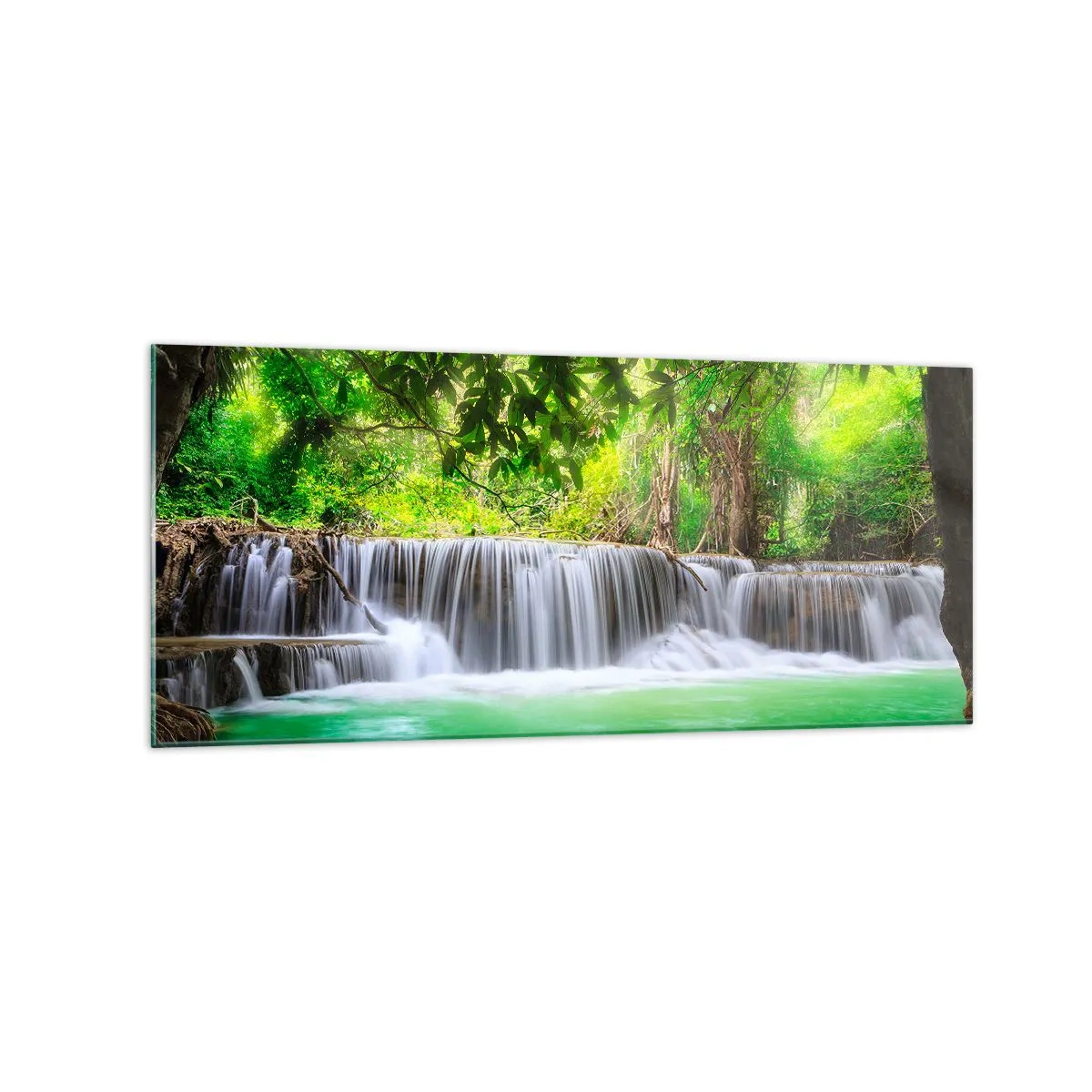 Glass picture - Cascade in Green - 120x50 cm