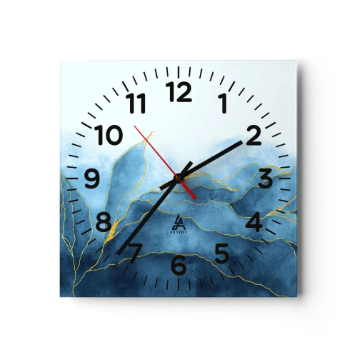 Wall clock - Clock on glass - Blue In Gold - 30x30 cm
