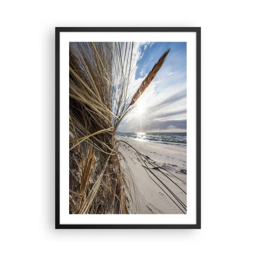 Poster in black frame - Beach with a view of the sea and grass in the sun - 50x70cm - Enounter of the Elements - Modern wall decoration for the living room and bedroom ARTTOR