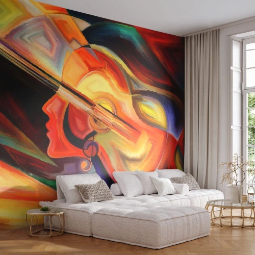 Self-Adhesive Photo Wallpaper Deluxe Sticker - All Is Tuned Up - Abstraction, Woman's Face, Violin - 200x140 cm