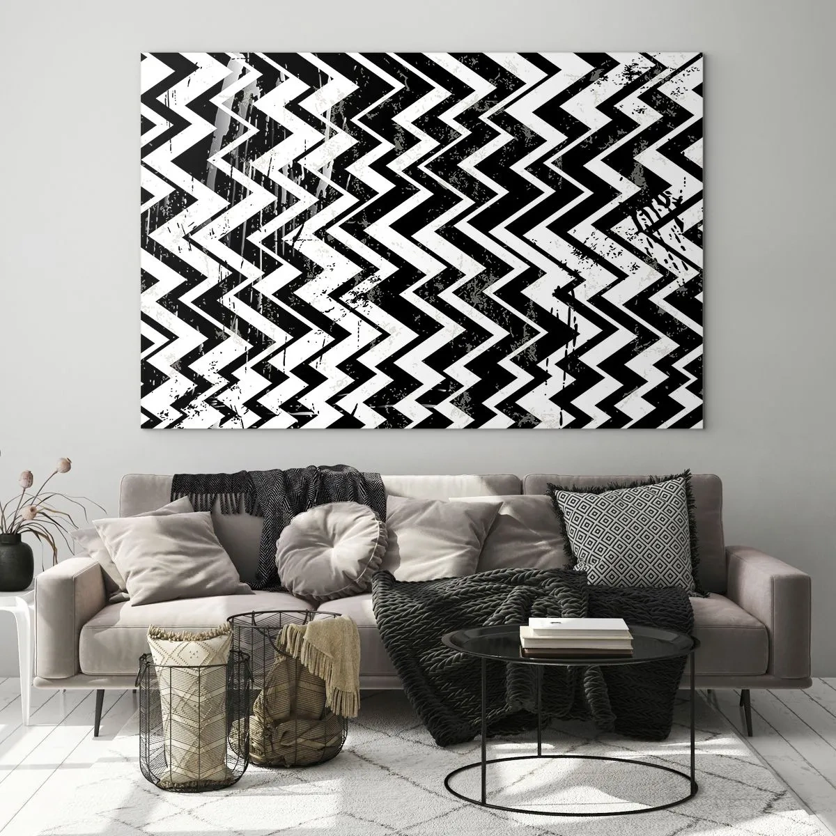 Glass picture - Zig-White Zag-Black - 100x70 cm