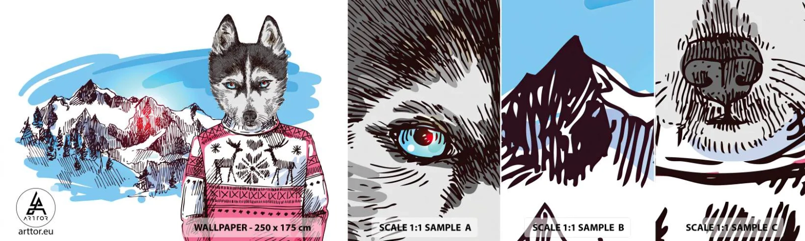 Photo Wallpaper Sample Self-Adhesive Deluxe Sticker - Wolf in Sheep's Skin - Abstraction, Wolf, For children - 100x30 cm