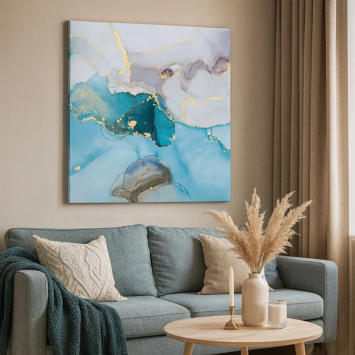 Canvas picture - Study in Grey and  Turquoise Encounter - 30x30 cm