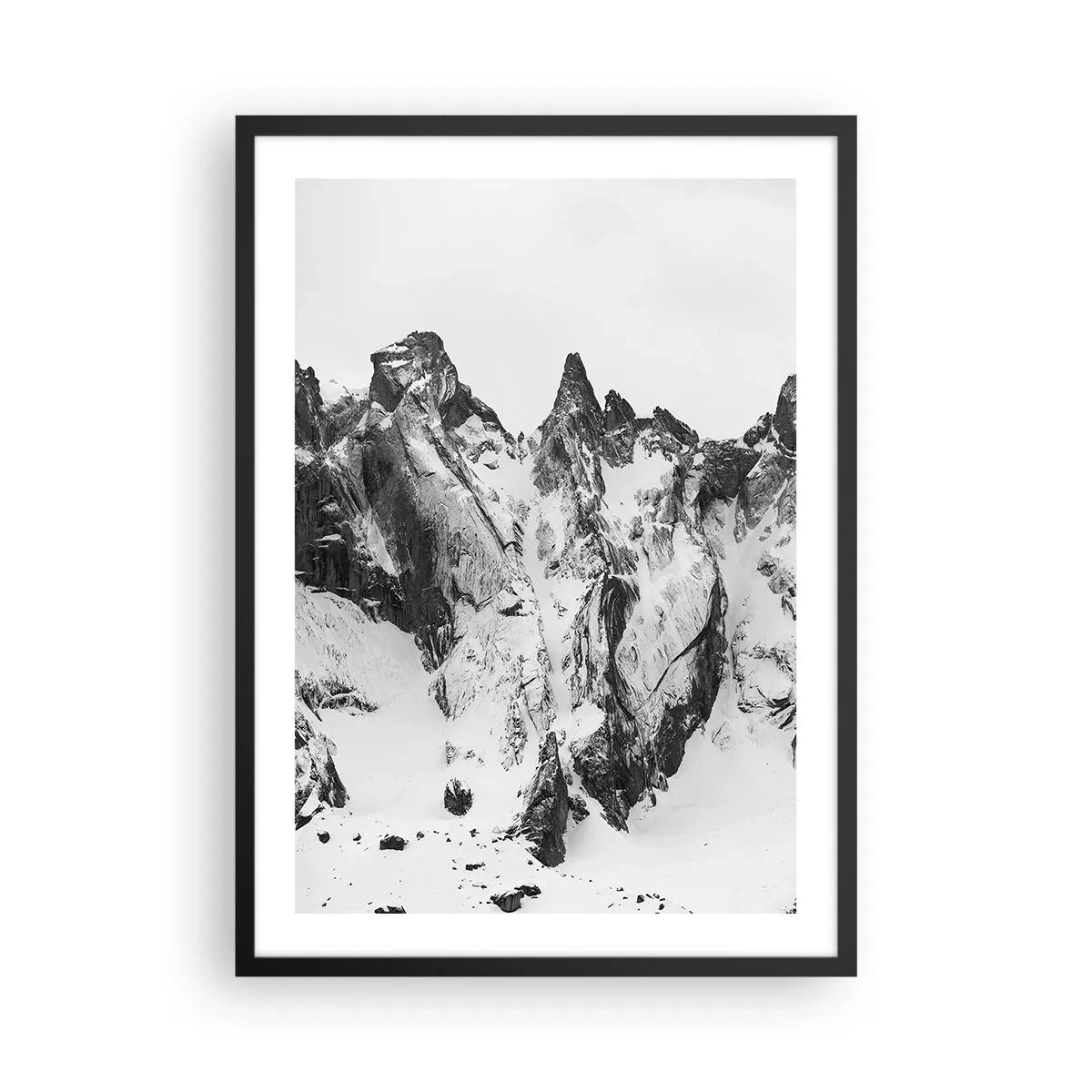 Poster in black frame - A rugged mountain landscape in black and white - 50x70cm - Granite Ridge - Modern wall decoration for the living room and bedroom ARTTOR