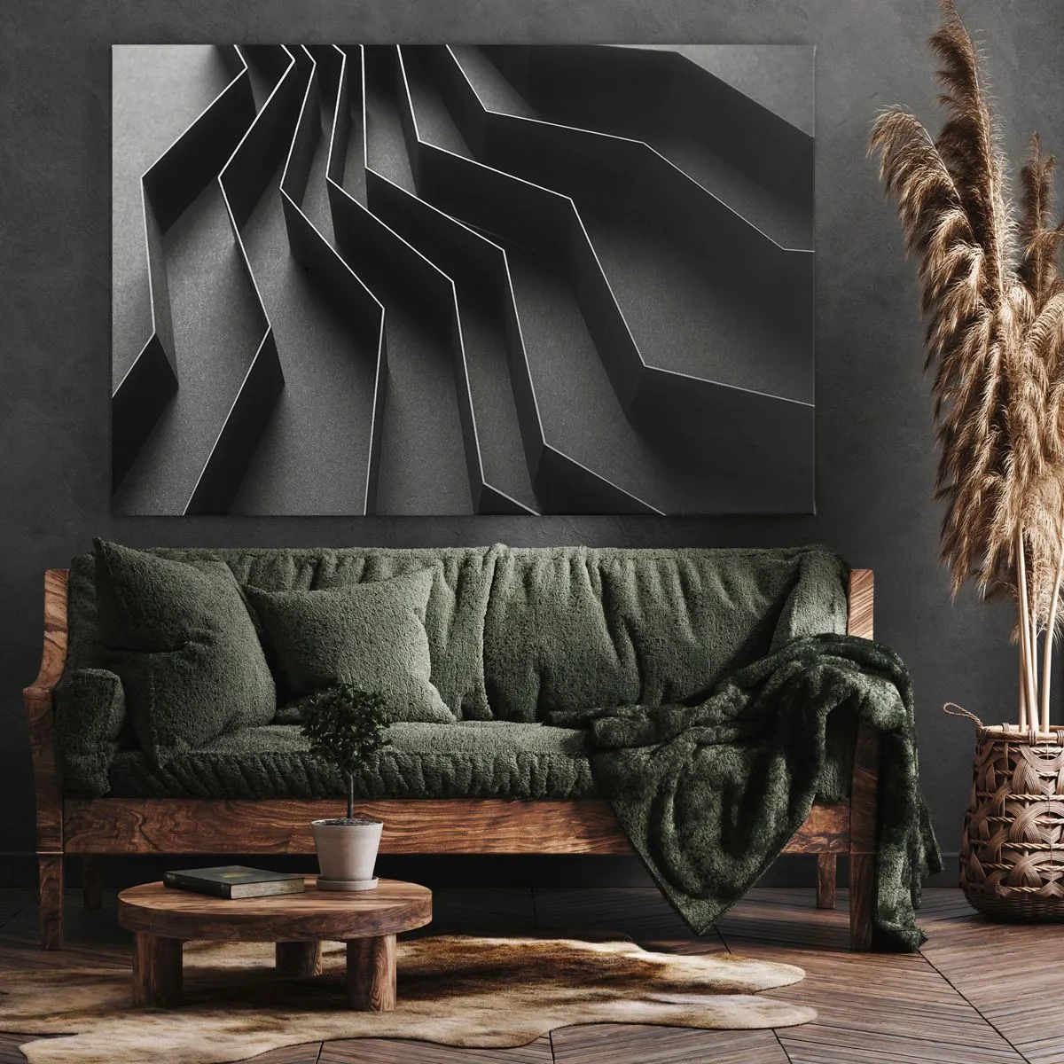 Canvas picture - Black and white abstraction with geometric structures - 70x50cm - Spacial Order - Modern wall decoration for the living room and bedroom ARTTOR