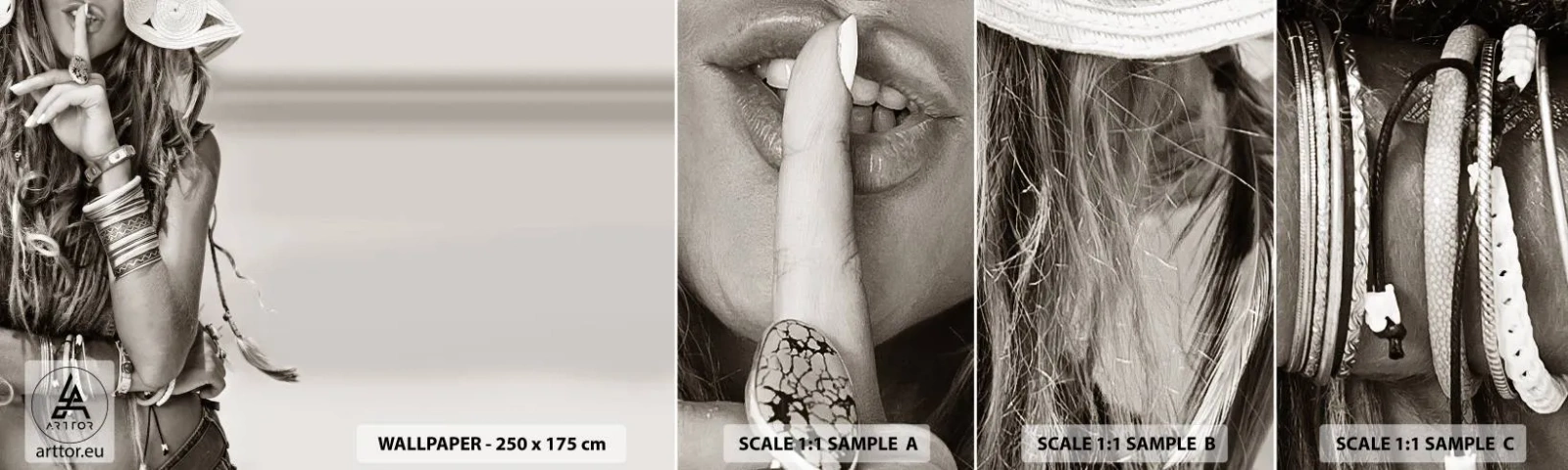 Photo Wallpaper Sample Standard Eco - Like a Girl - Woman, Boho, Vintage - 100x30 cm