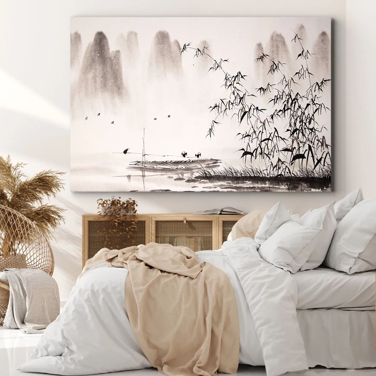 Canvas picture - A minimalist landscape in the oriental style - 70x50cm - Quiet As a Rice Field - Modern wall decoration for the living room and bedroom ARTTOR