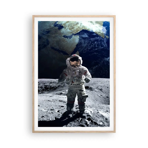 Poster in light oak frame - Greetings from the Moon - 70x100 cm