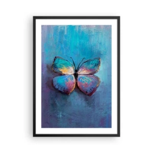 Poster in black frame - A butterfly in intense colors on a blue background - 50x70cm - In Full Splendour - Modern wall decoration for the living room and bedroom ARTTOR