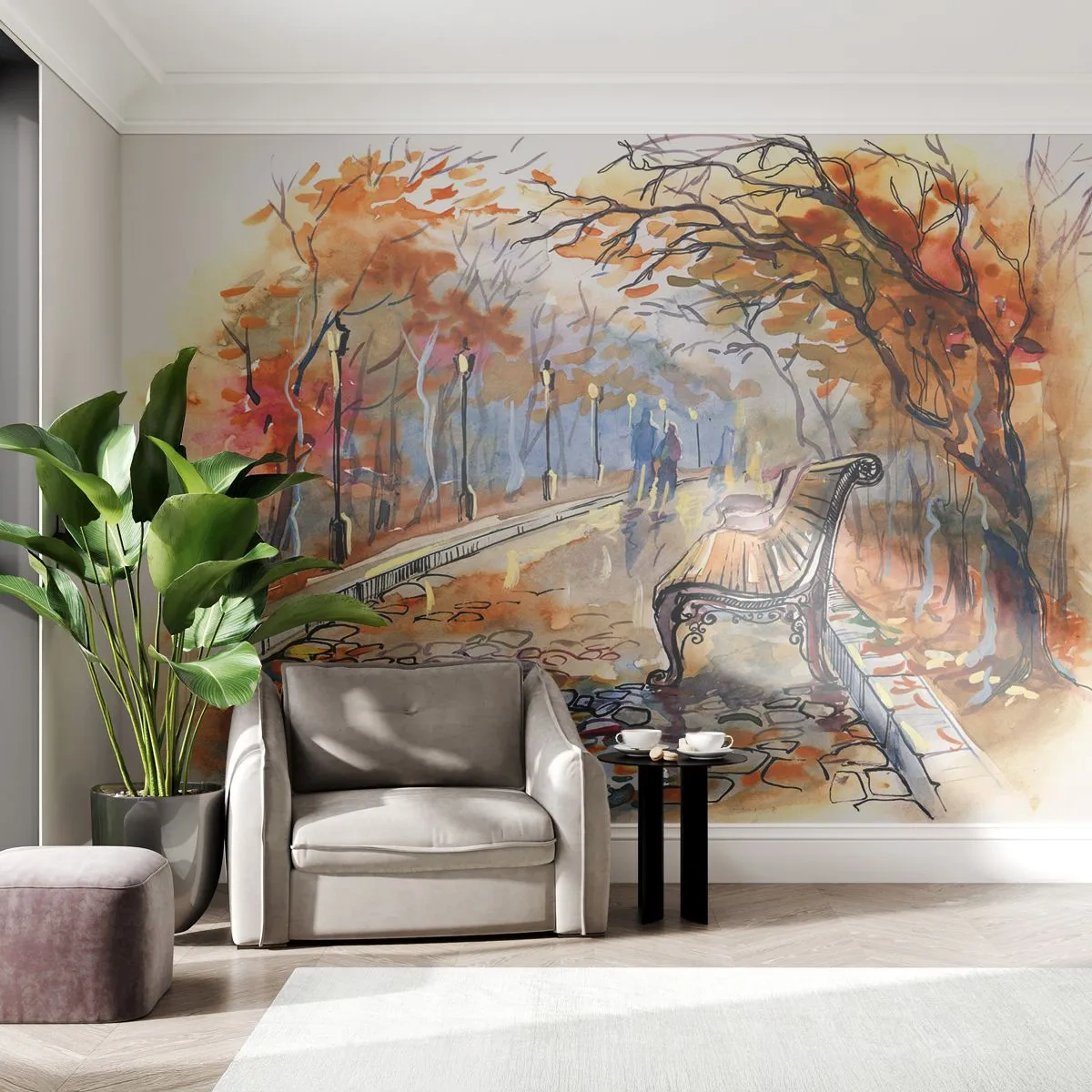 Self-Adhesive Photo Wallpaper Deluxe Sticker - Walking together into Autumn - Landscape, Park, Autumn - 350x256 cm