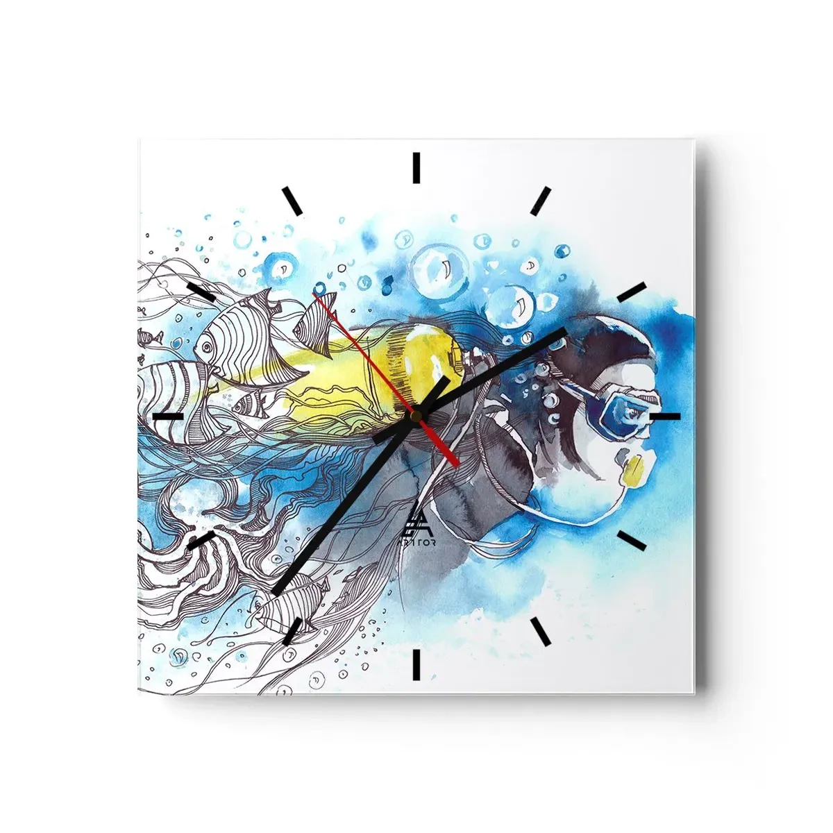 Wall clock - Clock on glass - Big Blue - 30x30 cm