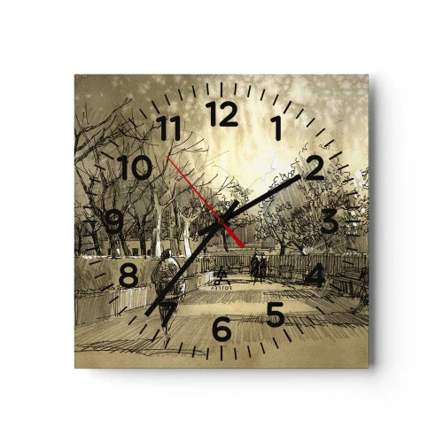 Wall clock - Clock on glass - Moment Stopped with a Feather - 40x40 cm