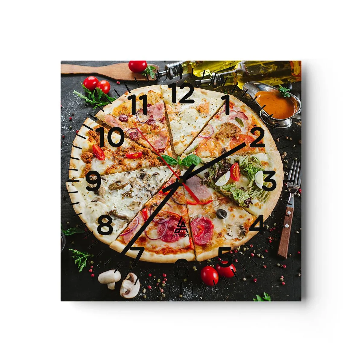 Wall clock - Clock on glass - Range of Flavours - 40x40 cm