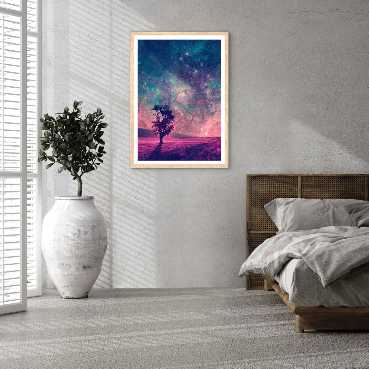 Poster in light oak frame - Under Magical Sky - 40x50 cm
