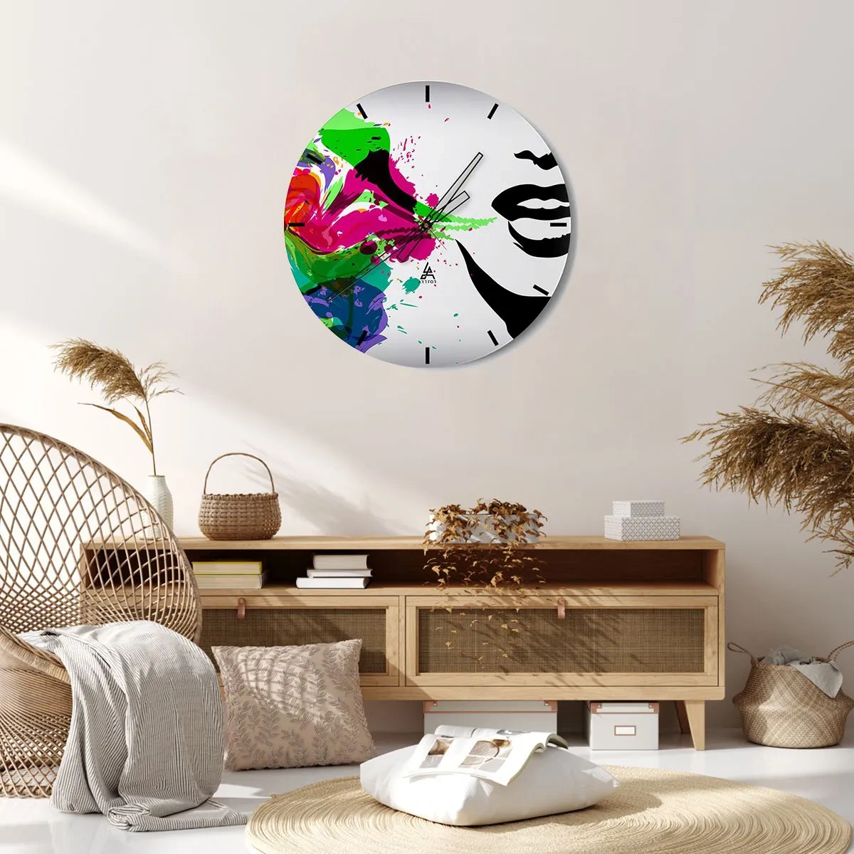 Wall clock - Clock on glass - Tale in Colours of a Rainbow - 40x40 cm