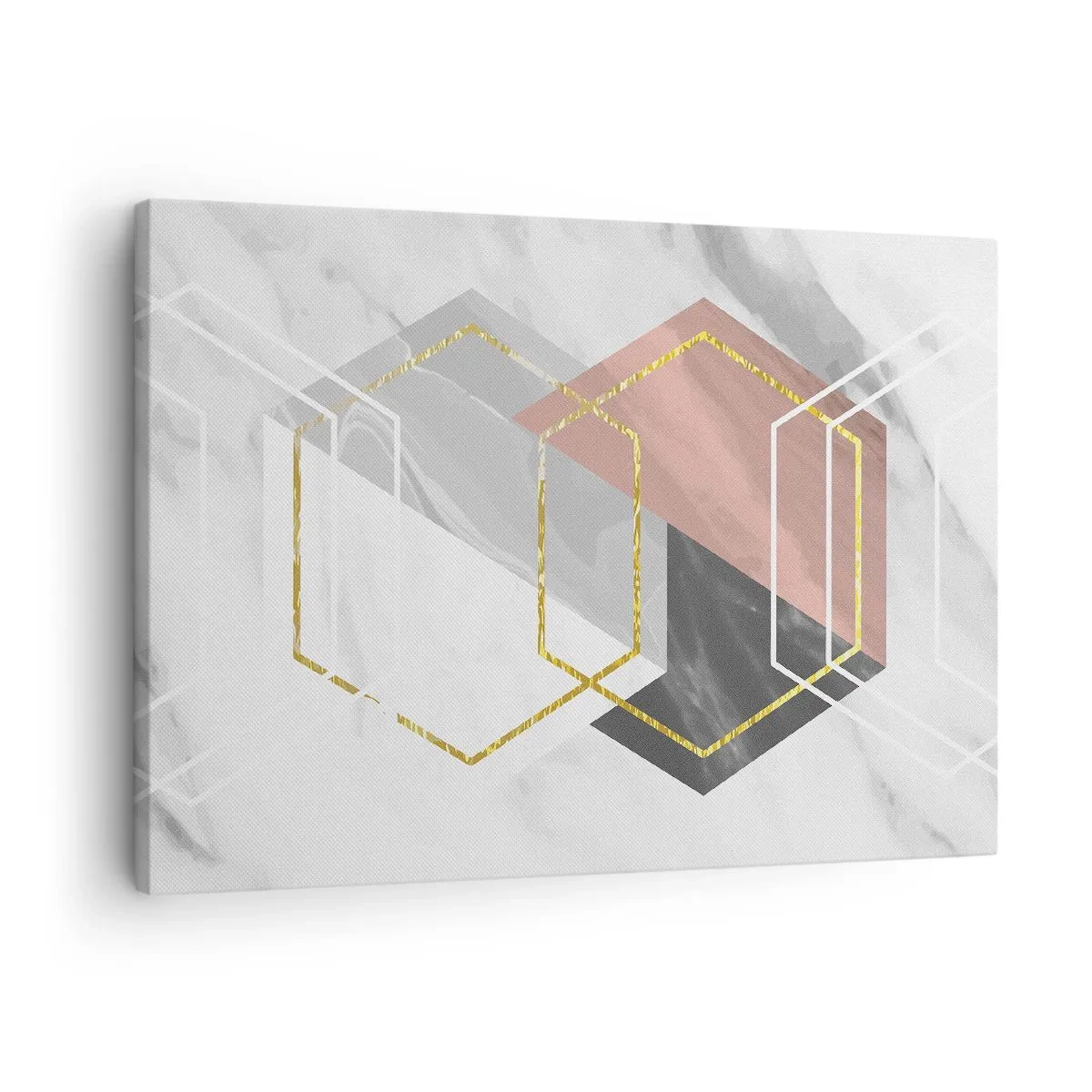 Canvas picture - Geometric figures with gold and marble accents - 70x50cm - Chain Composition - Modern wall decoration for the living room and bedroom ARTTOR