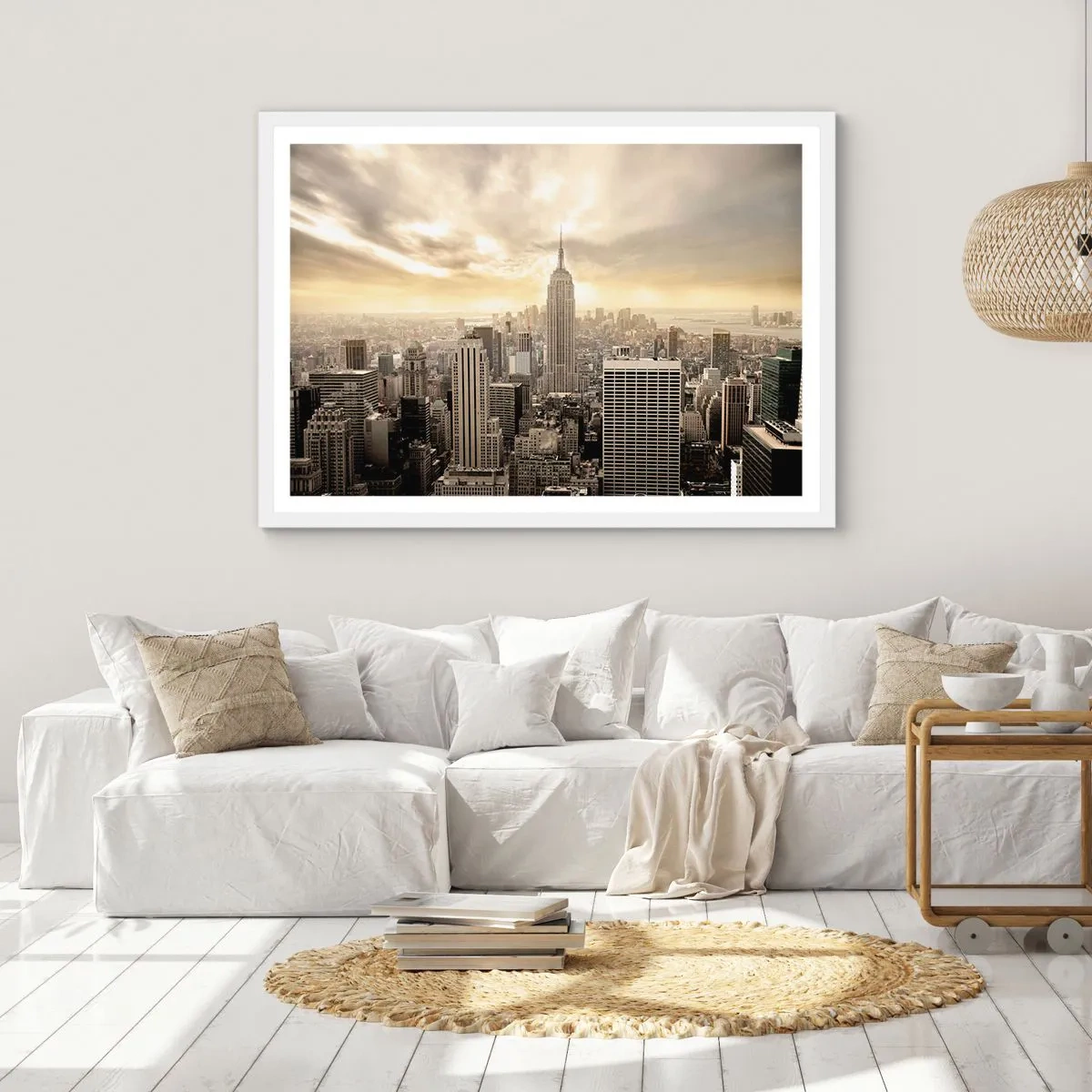Poster in white frmae - New York Woven in Grey - 100x70 cm
