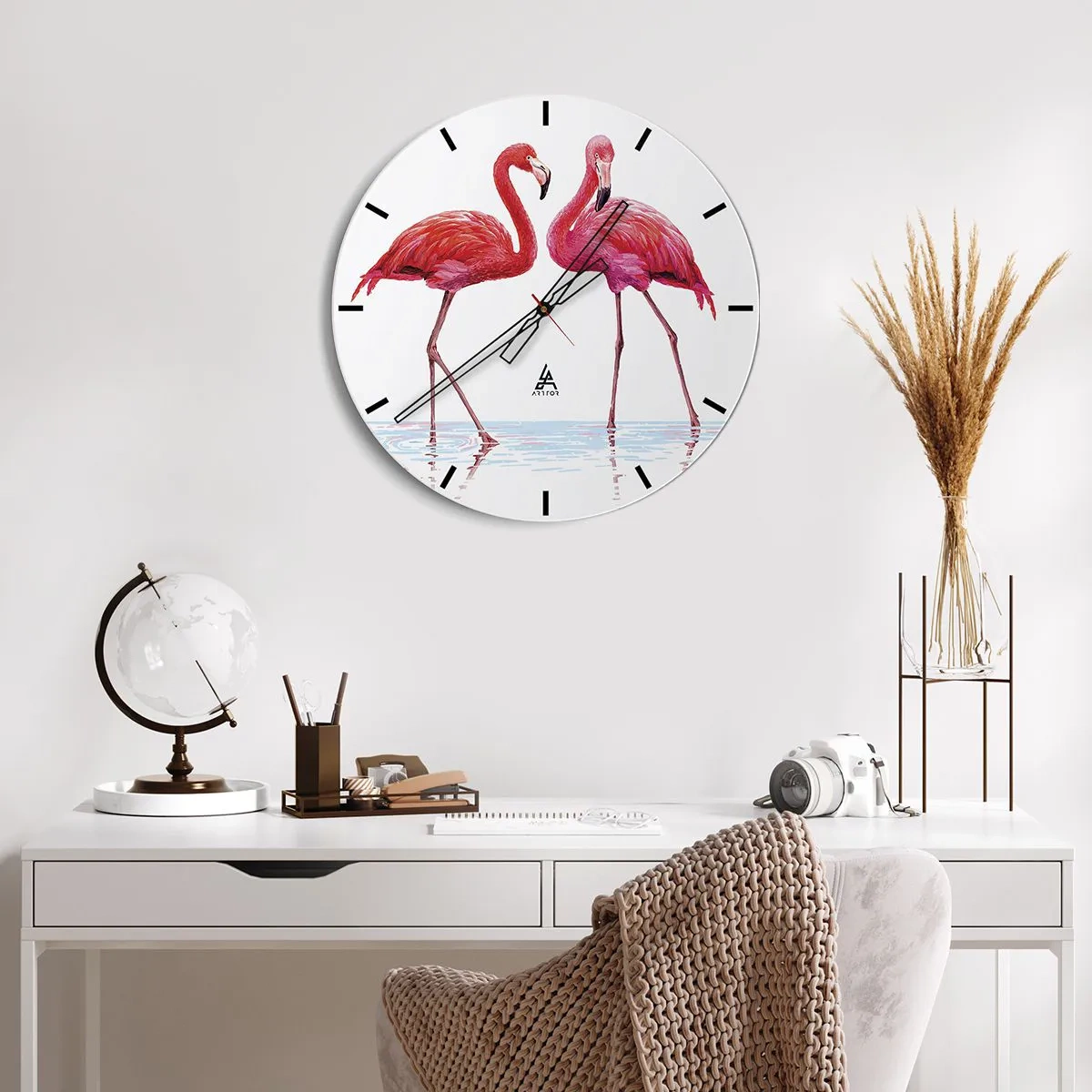 Wall clock - Clock on glass - Pink Rendezvous - 40x40 cm