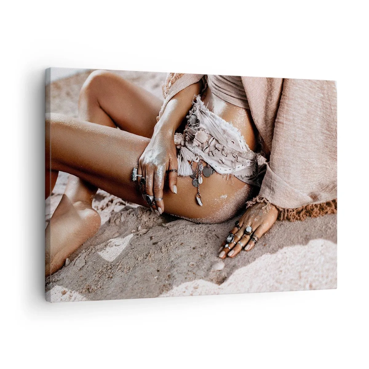 Canvas picture - Boho woman on the beach with jewelry - 70x50cm - Thrown Out by the Waves - Modern wall decoration for the living room and bedroom ARTTOR