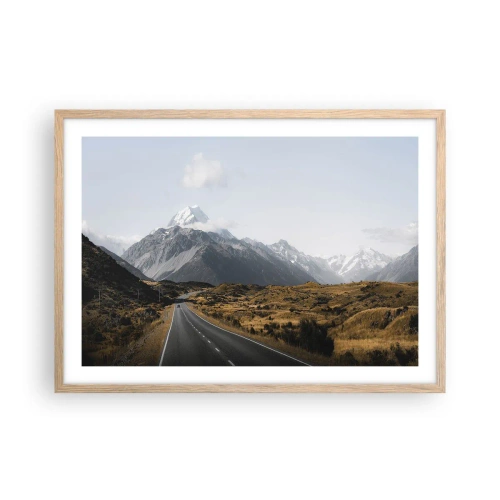 Poster in light oak frame - Road to the Heart of the Mountains - 70x50 cm