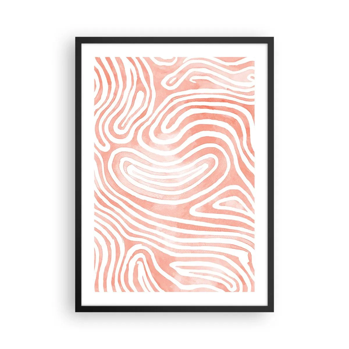 Poster in black frame - Abstract lines in shades of salmon and white - 50x70cm - In a Coral Maze - Modern wall decoration for the living room and bedroom ARTTOR