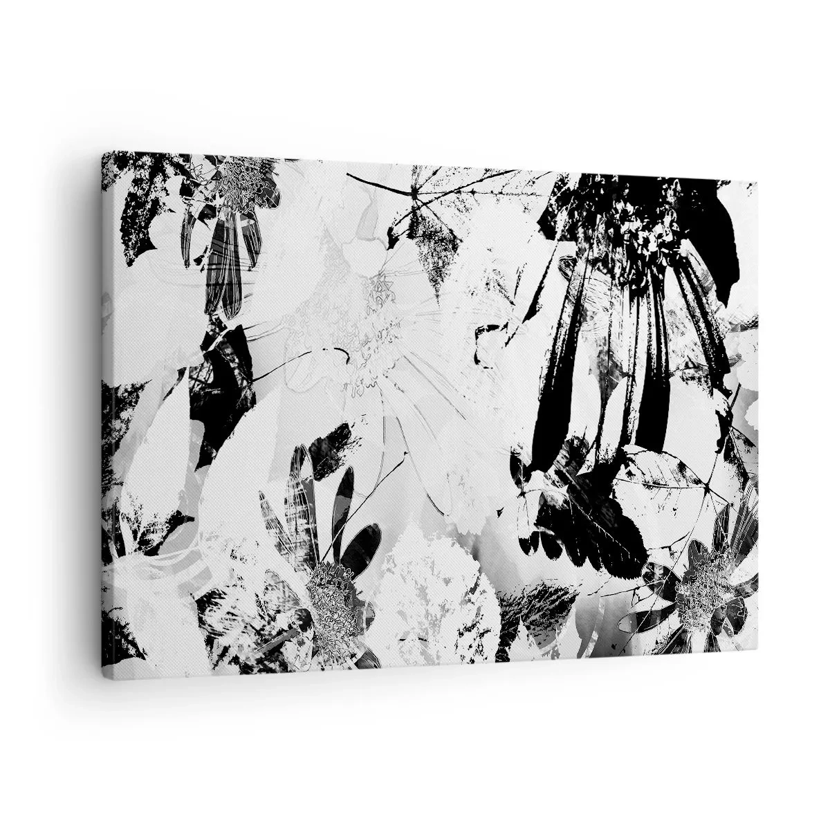 Canvas picture - Black and white abstract flowers in a minimalist style - 70x50cm - Autumn in a Negative - Modern wall decoration for the living room and bedroom ARTTOR