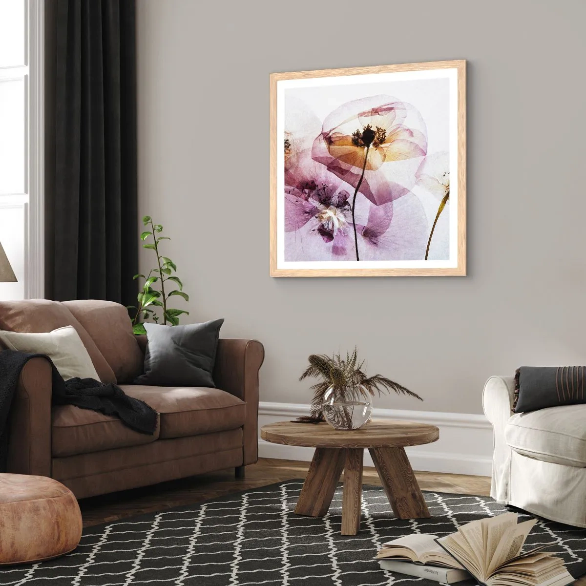 Poster in light oak frame - Flower Body Slide - 60x60 cm