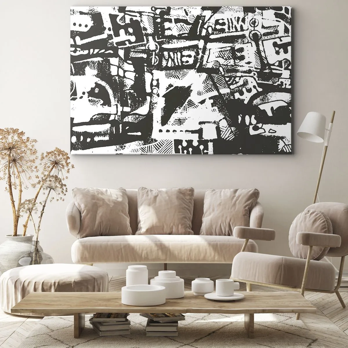 Canvas picture - Abstract monochrome retro pattern - 70x50cm - Order or Chaos? - Modern wall decoration for the living room and bedroom ARTTOR