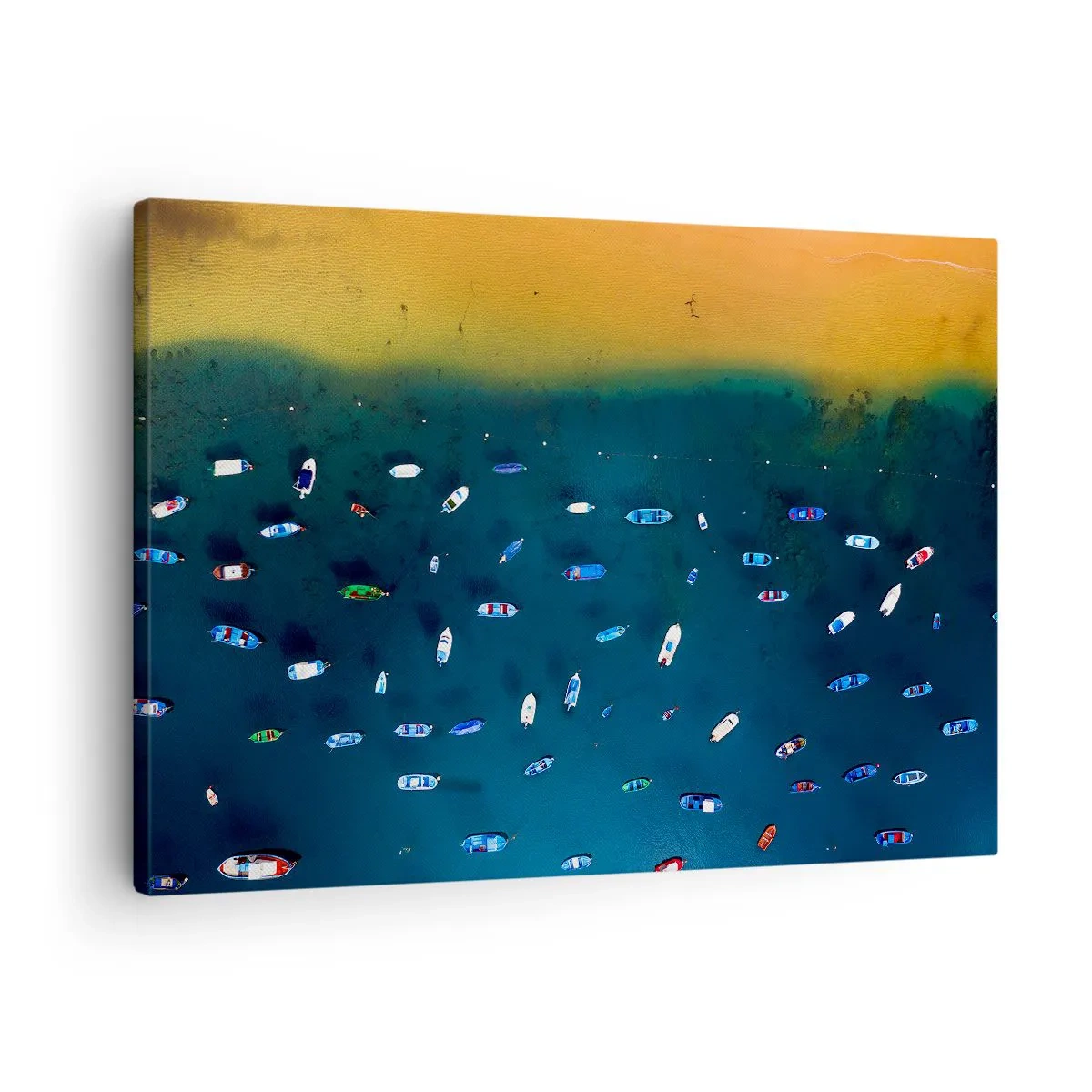 Canvas picture - Aerial view of boats on the water and a sandy shore - 70x50cm - Holiday Game - Modern wall decoration for the living room and bedroom ARTTOR