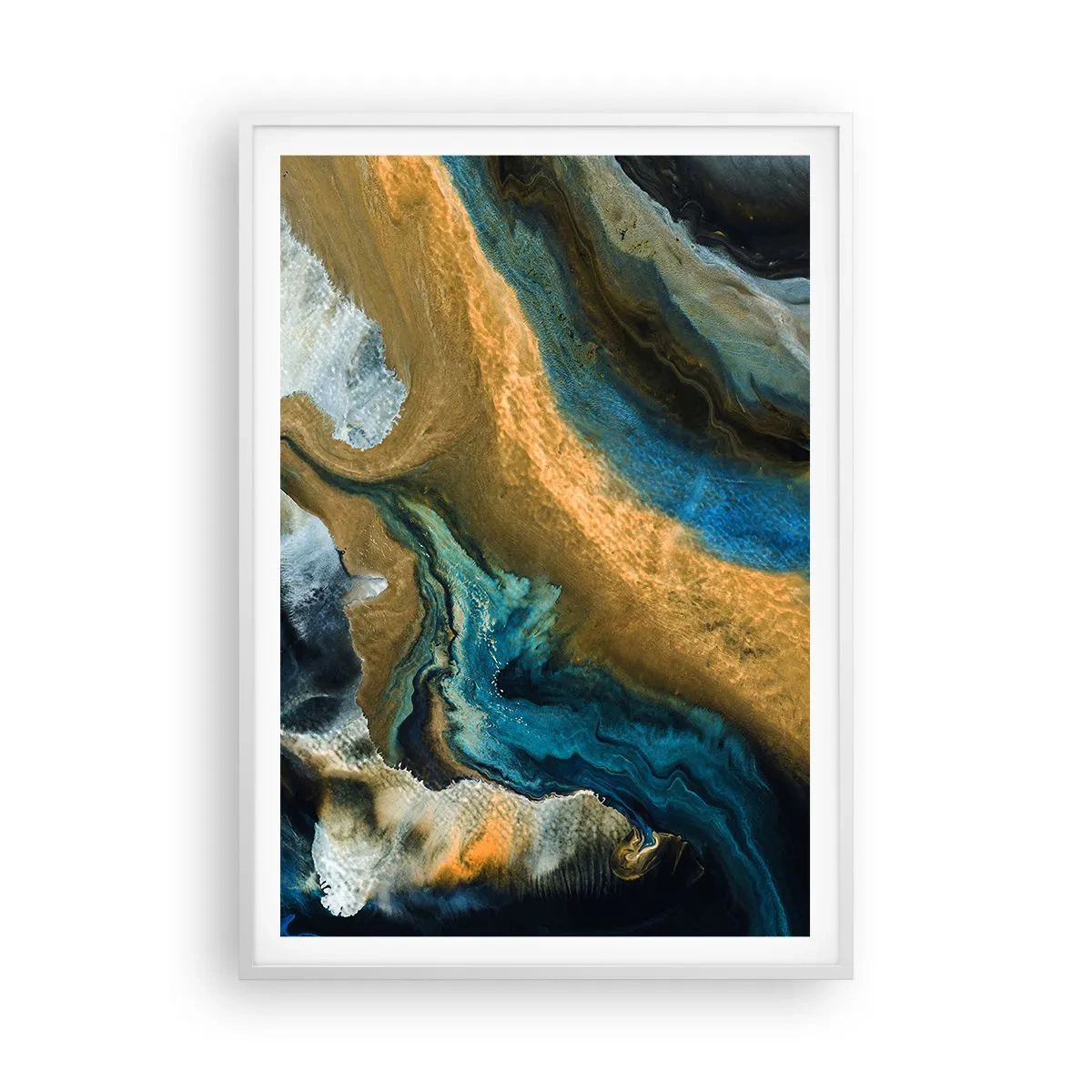 Poster in white frmae - Blue -Yellow - Mutal Influences - 70x100 cm