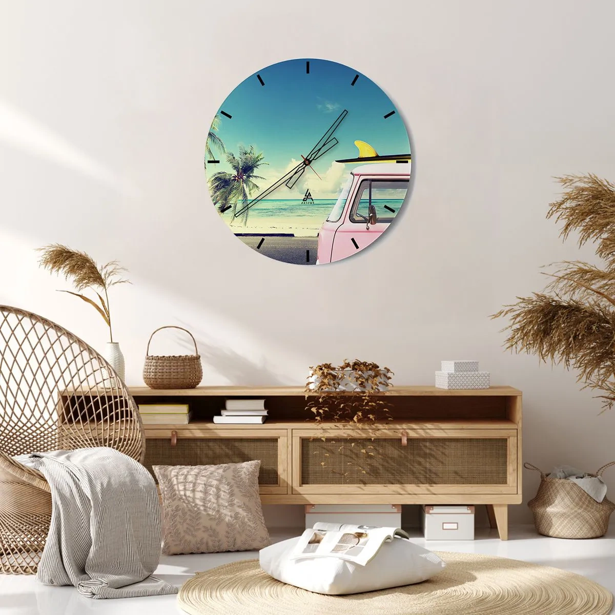 Wall clock - Clock on glass - Holiday Time - 30x30 cm