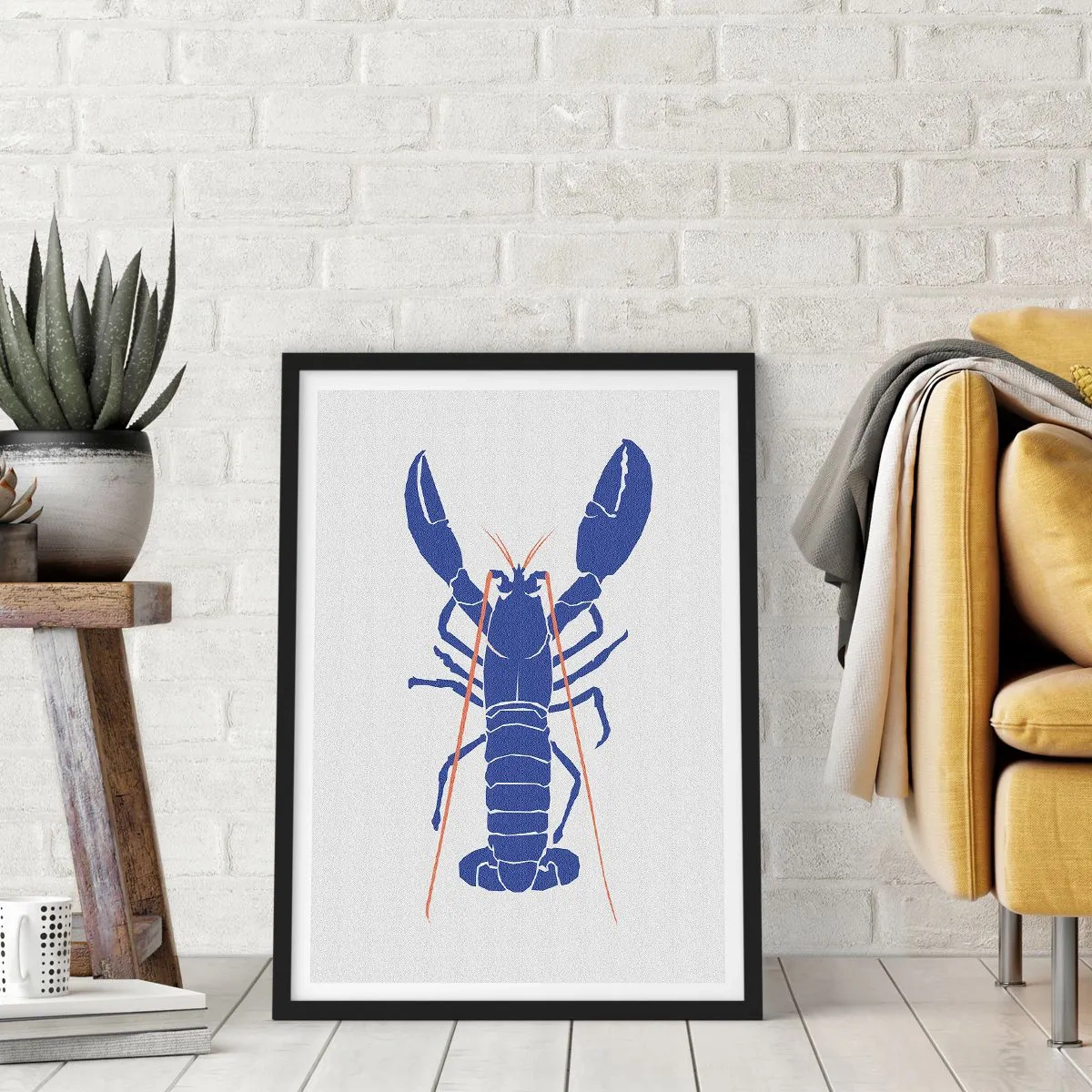 Poster in black frame - Exquisite Lobster in Navy Blue - 30x40 cm