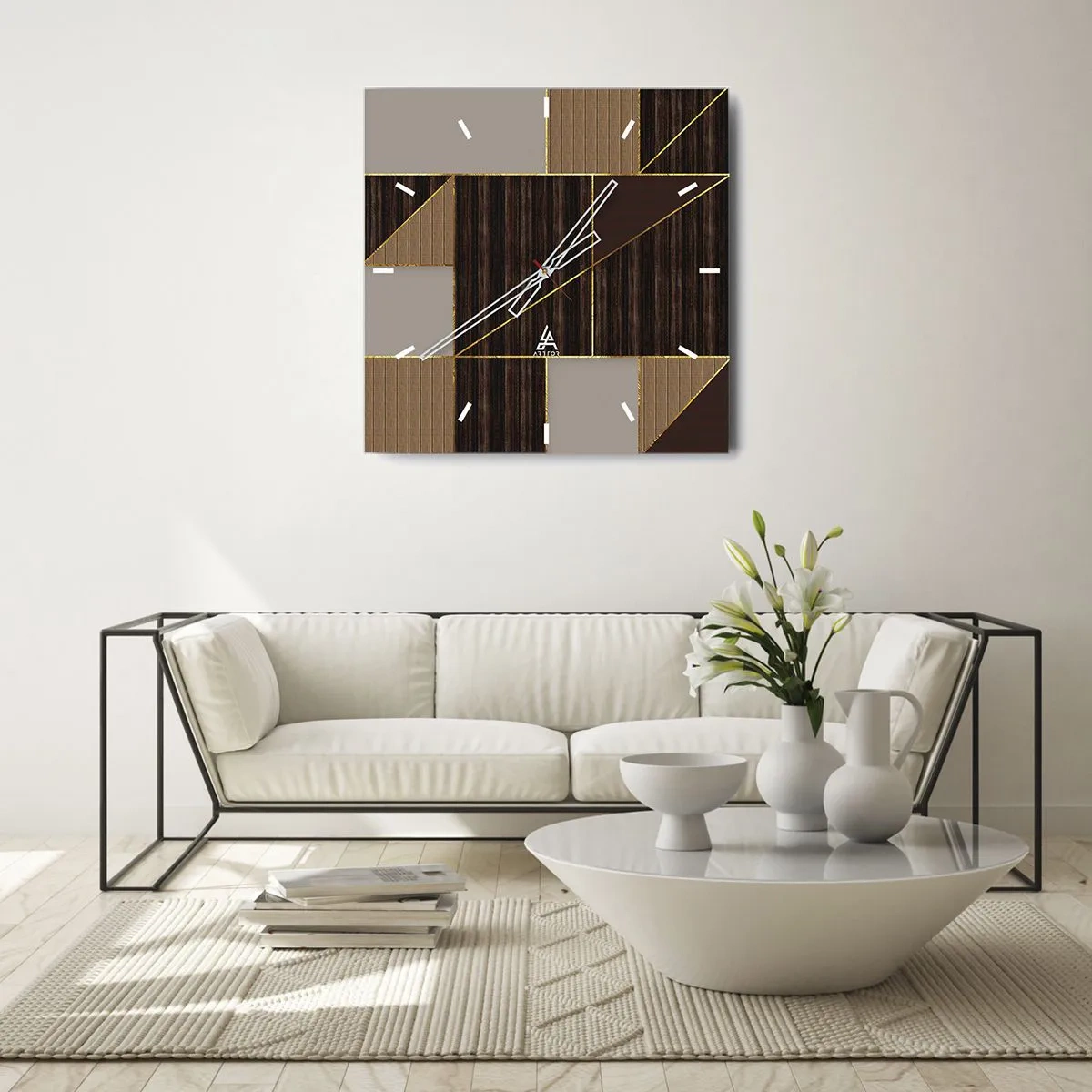 Wall clock - Clock on glass - Mosaic of Brown and Gold - 40x40 cm