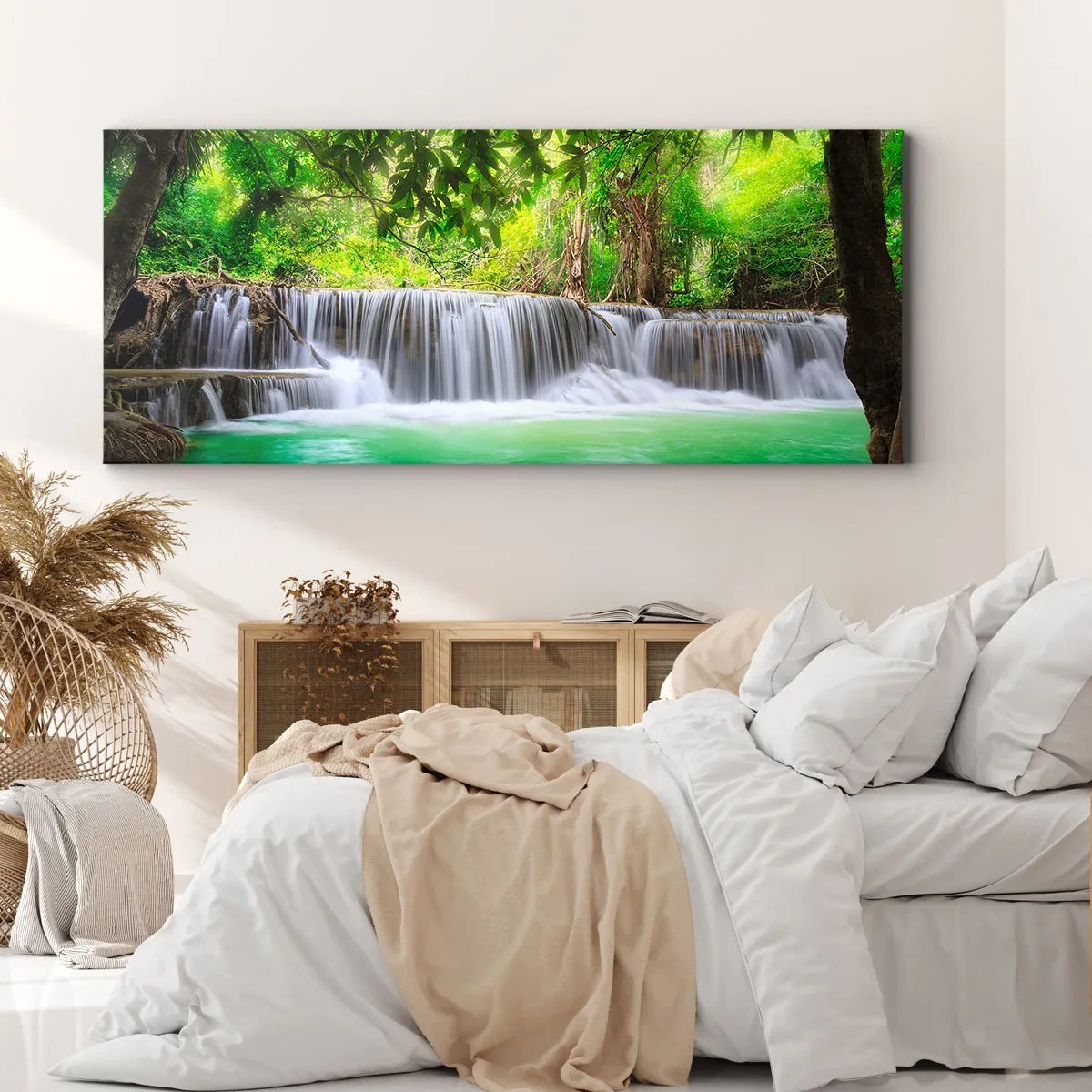 Canvas picture - Cascade in Green - 160x50 cm