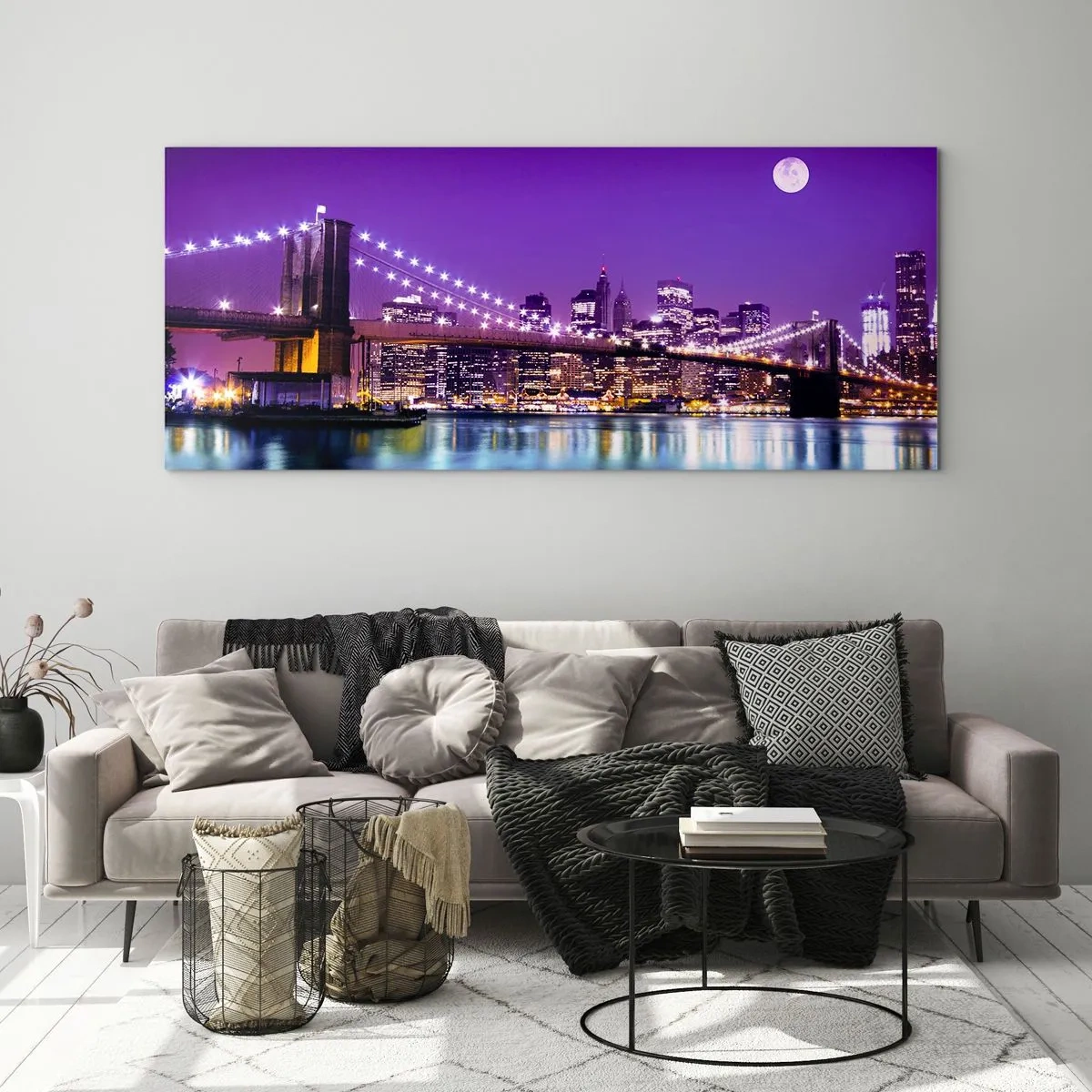 Glass picture - Big City Lights in Violet - 90x30 cm